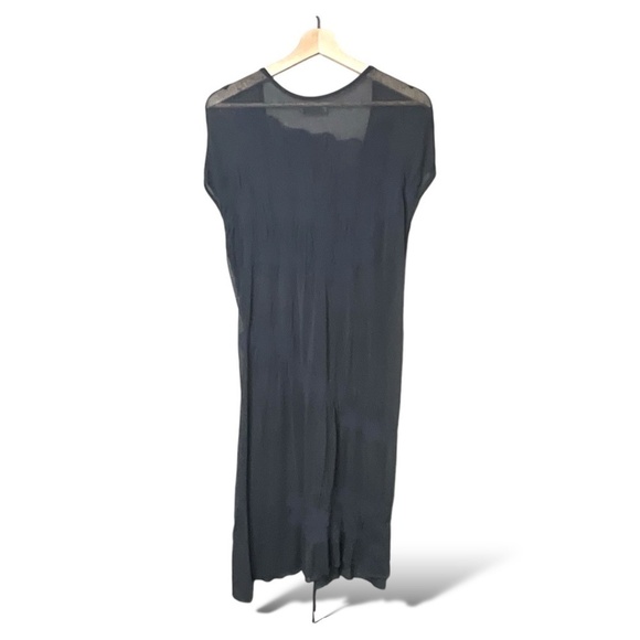 SARAH PACINI Grey Semi Sheer Knit Mesh Midi Dress Cap Sleeves Drawstring Waist M - Picture 4 of 10